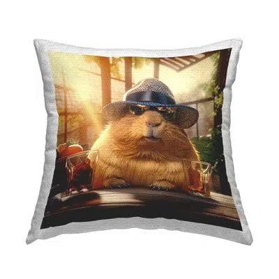 Stupell Industries Capybara At Brewery Outdoor Printed Pillow By Jim Baldwin In Tan