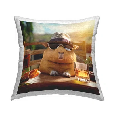 Stupell Industries Capybara Enjoying Drink Outdoor Printed Pillow By Jim Baldwin In Tan