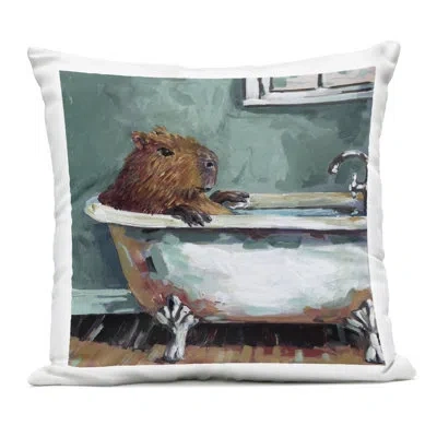 Stupell Industries Capybara In Bubble Bath Outdoor Printed Pillow, Design By Studio Bautista In Green