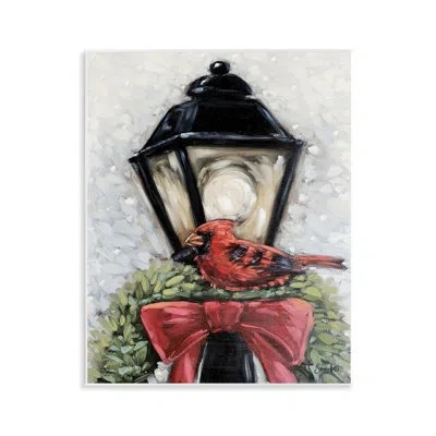 Stupell Industries Cardinal & Holiday Lamp Wall Plaque Art By Sara G. Designs In Black