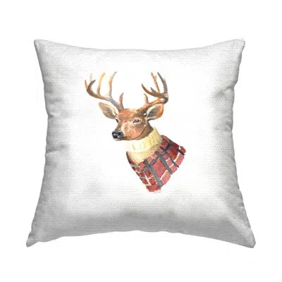 Stupell Industries Casual Deer Wearing Winter Red Plaid Coat Outdoor Printed Pillow By Lanie Loreth In Brown