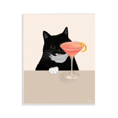 Stupell Industries Cat & Pink Cocktail Wall Plaque Art By Tara Royle In Black