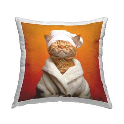 Stupell Industries Cat In Bath Towel Outdoor Printed Pillow By Rb In Orange