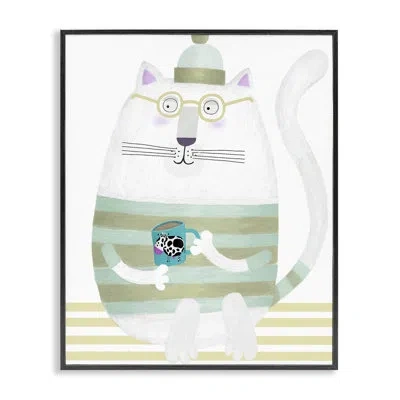Stupell Industries Cat With Cow Mug Framed Giclee, Design By Carla Daly In Midnight Black Framed Giclee