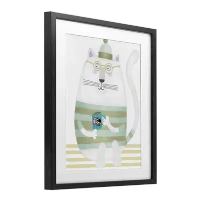 Stupell Industries Cat With Cow Mug Framed Print Under Glass, Design By Carla Daly In Midnight Black Frame