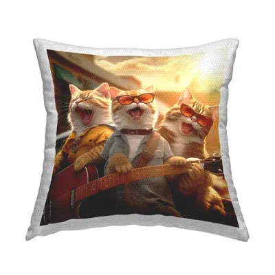 Stupell Industries Cats Singing With Guitar Outdoor Printed Pillow By Jim Baldwin In Orange