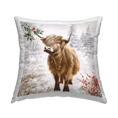 Stupell Industries Cattle Stepping In Snow Outdoor Printed Pillow By Ian Saxton In Brown