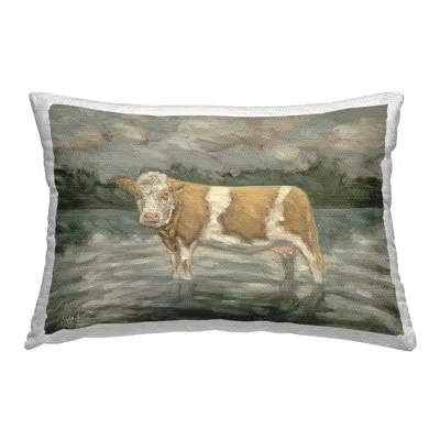 Stupell Industries Cattle Wading In Shore Outdoor Printed Pillow By Sara G. Designs In Blue
