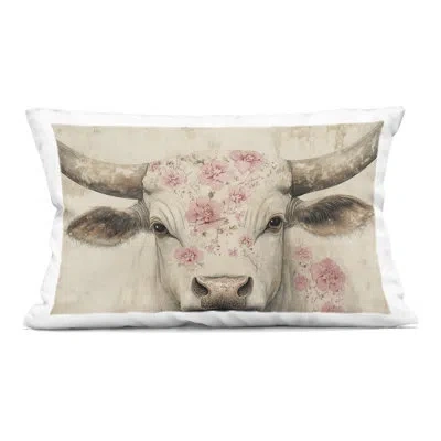 Stupell Industries Cattle With Cherry Blossom Pattern Decorative Printed Throw Pillow Design By Heidi Kuntz In Tan
