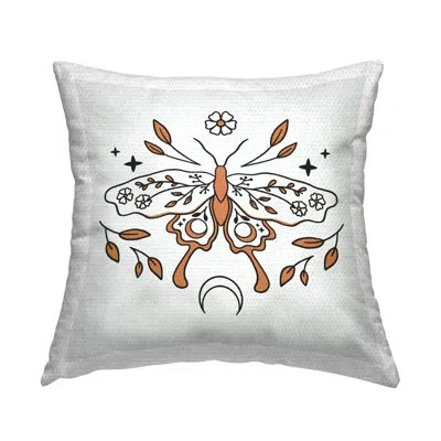 Stupell Industries Celestial Floral Moth Outdoor Printed Pillow By Ahmed Sameh Hussein In White
