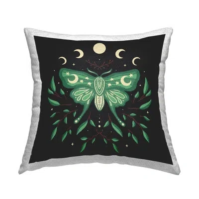 Stupell Industries Celestial Moth & Botanicals Outdoor Printed Pillow By Ahmed Sameh Hussein In Black