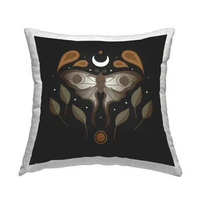 Stupell Industries Celestial Moth & Leaf Sprigs Outdoor Printed Pillow By Ahmed Sameh Hussein In Black