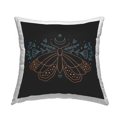 Stupell Industries Celestial Moth Florals Outdoor Printed Pillow By Ahmed Sameh Hussein In Black