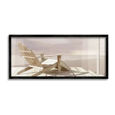 Stupell Industries Chair Overlooking Beach Framed Giclee Art By Noah Bay In Midnight Black Framed Giclee