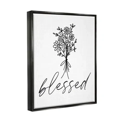 Stupell Industries Cheerful Daisy Flowers Botanical Arrangement Blessed Script By Lettered And Lined - Floater Frame Pr In Jet Black Floater Frame