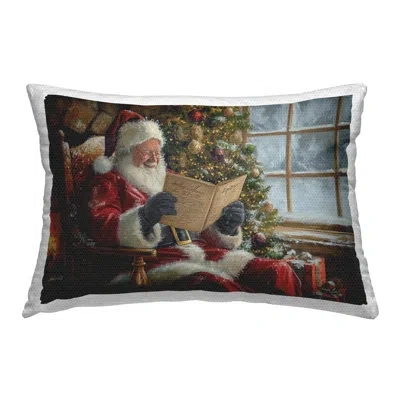 Stupell Industries Cheerful Santa Reading Outdoor Printed Pillow By Imagine It Images In Red