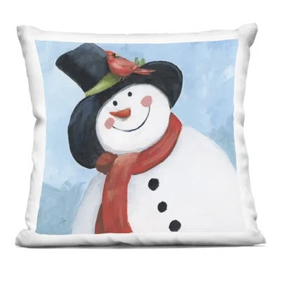Stupell Industries Cheerful Snowman With Cardinal Decorative Printed Throw Pillow, Design By Nan In Blue
