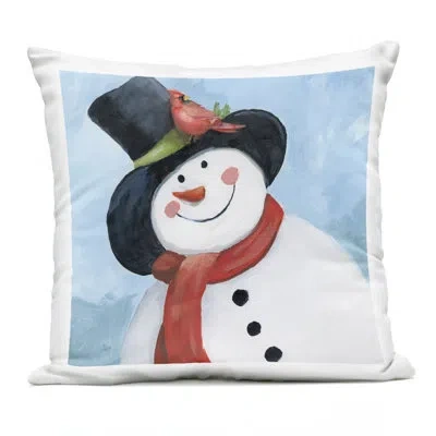 Stupell Industries Cheerful Snowman With Cardinal Outdoor Printed Pillow, Design By Nan In Blue