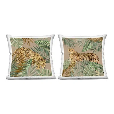 Stupell Industries Cheetahs Prowling Through Palms 2 Piece Decorative Printed Throw Pillow Set, Design By Janet Tava In Tan