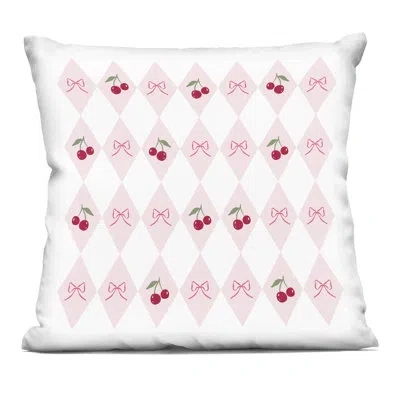 Stupell Industries Cherries & Bows Argyle Decorative Printed Throw Pillow Design By Lucille Price In Pink
