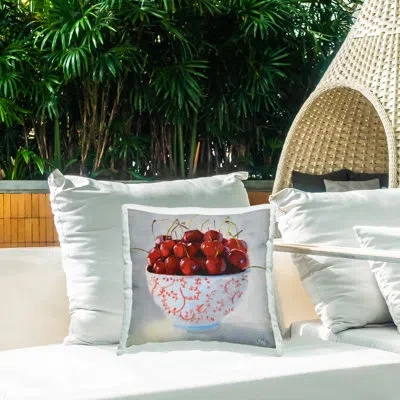 Stupell Industries Cherries In Ornate Bowl Printed Outdoor Throw Pillow Design By Jenny Westenhofer In Red