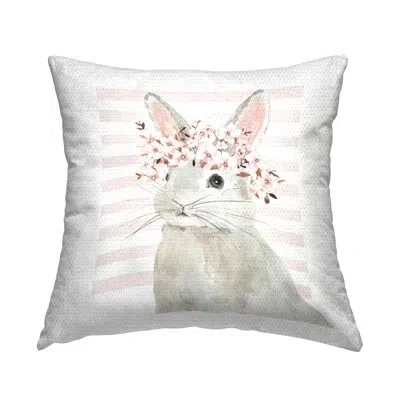 Stupell Industries Cherry Blossom Bunny Outdoor Printed Pillow By Jessie Perry In Pink