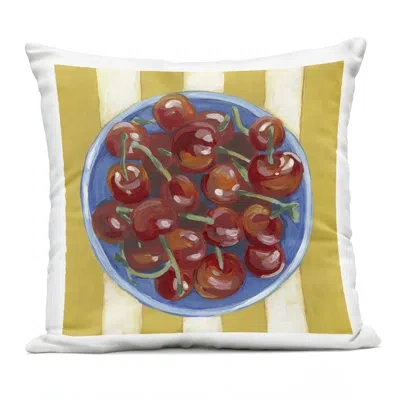 Stupell Industries Cherry Bowl Over Stripes Outdoor Printed Pillow, Design By June Erica Vess