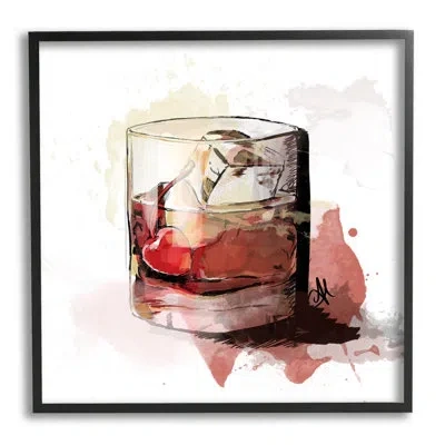Stupell Industries Cherry Liquor Cocktail Glass Giclee Art By Alison Petrie In Midnight Black Framed Giclee