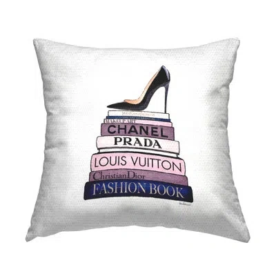 Stupell Industries Chic Black High Heel Stacked Fashion Books Outdoor Printed Pillow By Amanda Greenwood In Beige