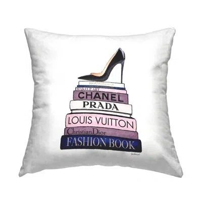 Stupell Industries Chic Black High Heel Stacked Fashion Books Printed Throw Pillow Design By Amanda Greenwood In Beige