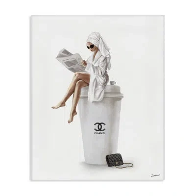 Stupell Industries Chic Fashion Coffee And Purse Female Robe Pose By Daphne Polselli - Print In White