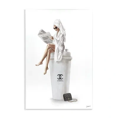 Stupell Industries Chic Fashion Coffee And Purse Female Robe Pose By Daphne Polselli - Print In White