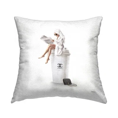 Stupell Industries Chic Fashion Coffee & Purse Female Wearing Robe Outdoor Printed Pillow By Ziwei Li