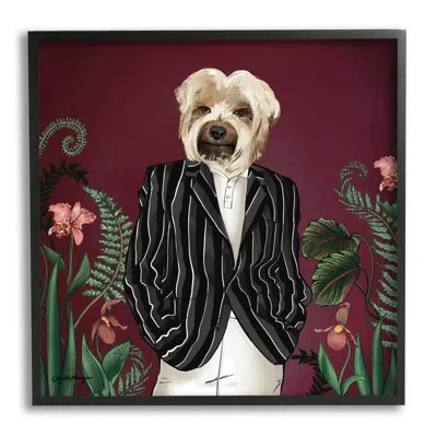 Stupell Industries Chic Fashion Dog Fancy Blazer Outfit Trendy Animal By House Of Rose - Floater Frame Graphic Art On W In Midnight Black Framed Giclee