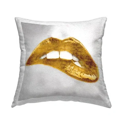 Stupell Industries Chic Golden Lipstick Glam Makeup Outdoor Printed Pillow By Sarah Mcguire In White;yellow
