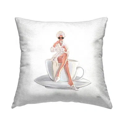 Stupell Industries Chic Morning Coffee Woman Robe Glam Brand Outdoor Printed Pillow By Ziwei Li