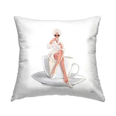 Stupell Industries Chic Morning Coffee Woman Robe Glam Brand Printed Throw Pillow By Ziwei Li