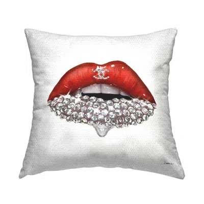 Stupell Industries Chic Red Lip Portrait Women's Fashion Sparkle Printed Pillow Outdoor Printed Pillow By Ziwei Li