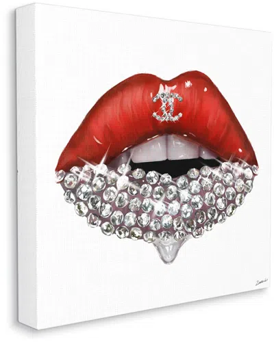 Stupell Industries Chic Red Lip Portrait Women's Fashion Stone Details Stretched Canvas Wall Art By In White