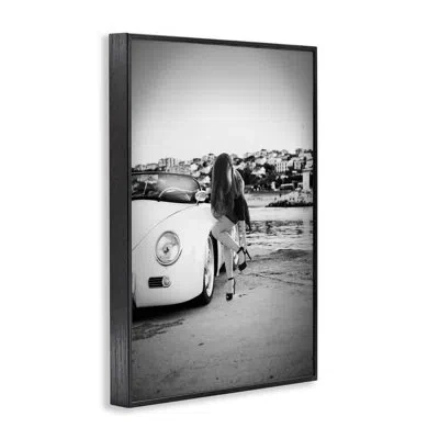 Stupell Industries Chic Stylish Woman By Car Giclee Art, Design By Cad Designs In Midnight Black Framed Giclee