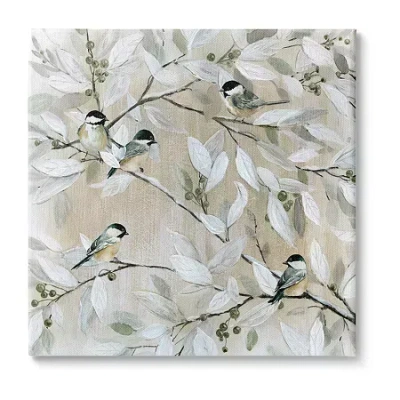 Stupell Industries Chickadee Birds On Tree Canvas Art In White