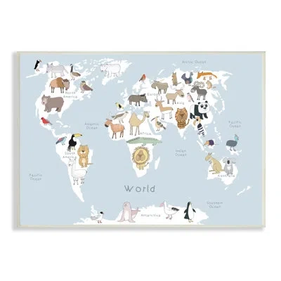 Stupell Industries Children's Animal World Map Playful Illustration Light Blue - Graphic Art In Wall Plaque