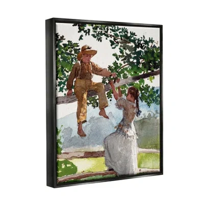 Stupell Industries Children Playing Climbing Tree Traditional Clothing By Lettered And Lined - Floater Frame Painting O In Jet Black Floater Frame