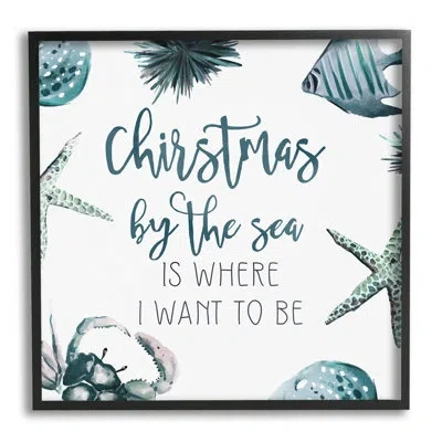Stupell Industries Christmas By The Sea Nautical By Ziwei Li In Midnight Black Framed Giclee