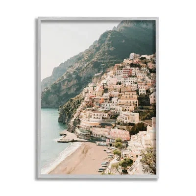 Stupell Industries Cinque Terre Coastal Town Scenery By Krista Broadway - Floater Frame Photograph On Wood In Farmhouse Gray Framed Giclee