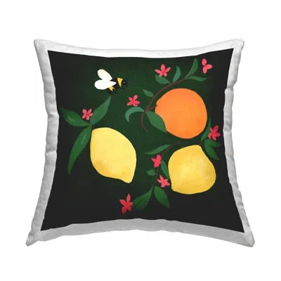 Stupell Industries Citrus & Bumble Bee Design By Michelle Ingari Designs Throw Pillow In Green