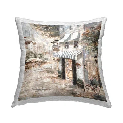 Stupell Industries City Bistro Shopfront Outdoor Printed Pillow By Ruane Manning In Tan