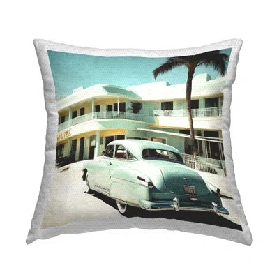 Stupell Industries Classic Car At Motel Outdoor Printed Pillow By Noah Bay In Blue