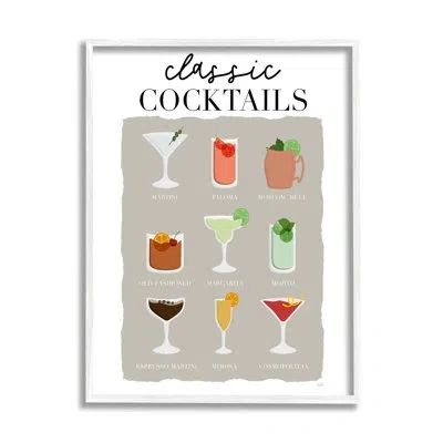 Stupell Industries Classic Cocktails Chart In Coastal White Framed Giclee