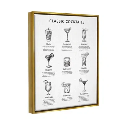 Stupell Industries Classic Cocktails Mixed Drinks Kitchen Bar Sign Chart By Lettered And Lined - Floater Frame Print On In Metallic Gold Floater Frame